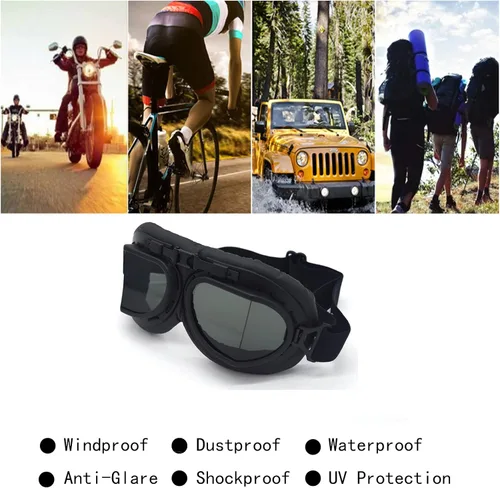 Vista 2 de Gafas Vintage para Motocicleta Antivaho y Antiimpacto Protección UV Gafas de Aviador Piloto, Adulto Carreras Voladores Equitación Arena y Polvo