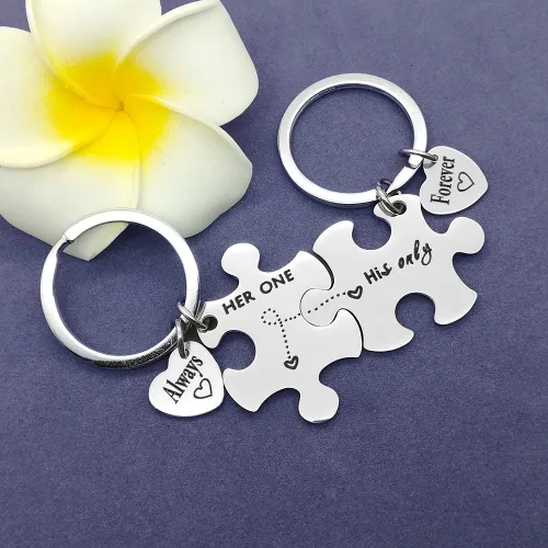 Vista 4 de Vadaka Llavero para parejas, regalos para novia, novio, rompecabezas, llavero para él, para pareja, juego de llaveros a juego, joyería para parejas