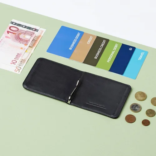 Vista 4 de Distil Union - Wally Euro, Slim Leather Wallet with Coin Pouch and Money Clip (Ink)