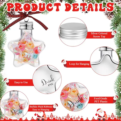 Vista 3 de Kajaia 12 bolas de alcohol de Navidad rellenables para árbol de Navidad con calcomanías de cinta a cuadros de búfalo, adornos de plástico