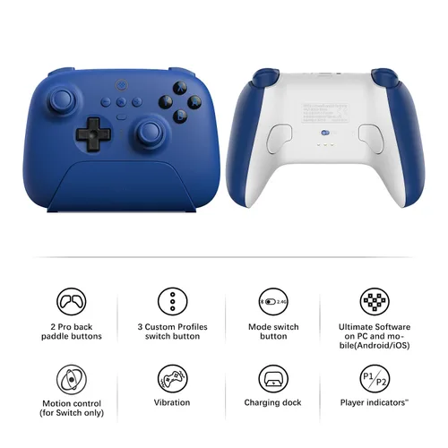 Vista 4 de AKNES 8BitDo Ultimate Bluetooth Controller with Charging Dock,Wireless Pro Controller with Hall Effect Sensing Joystick,Compatible with Nintendo