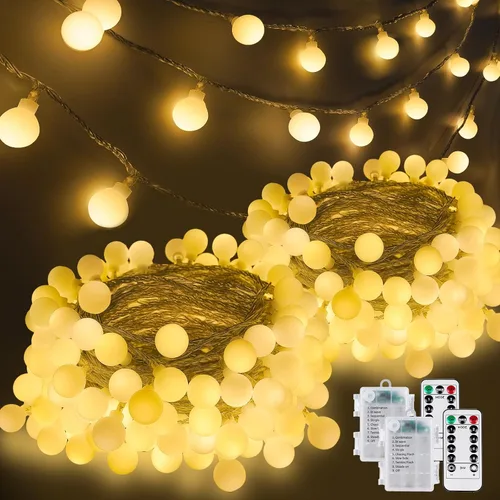 Vista 25 de LORRYTE Luces de Navidad marroquíes para exteriores operadas por batería, 60 LED de 36 pies, luces de globo de hadas con 8 modos de iluminación