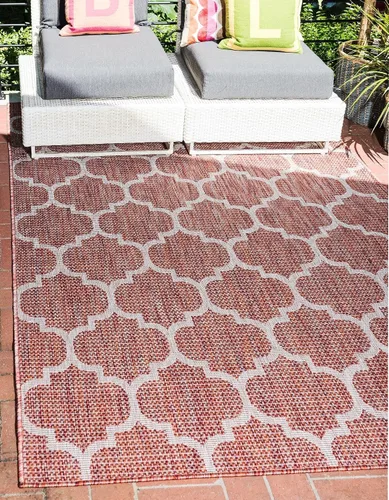 Vista 51 de Unique Loom Outdoor Trellis Collection Alfombra de Área (5' 1" x 8' Oval, Aguamarina/Gris)