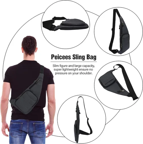 Vista 4 de Peicees Bolso bandolera impermeable para hombre, mochila delgada para hombre, bolso de hombro pequeño para viajes, senderismo