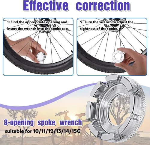 Vista 7 de 7 llaves de radios de bicicleta, herramienta de llave dinamométrica de radios de acero para llantas de bicicleta, kit correcto de llanta