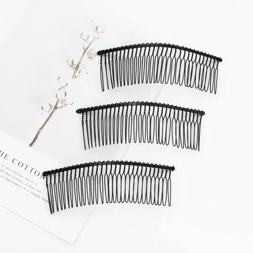 Vista 6 de Lawie Paquete de 20 peines de pelo grandes y anchos de metal negro con base de alambre torcido para el cabello, clips de peine para boda, velo