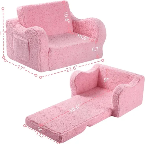 Vista 69 de MOMCAYWEX - Sofá para niños, 2 en 1, plegable, piel de melocotón, color azul