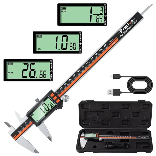 Vista 9 de Preciva Calibre Digital - Micrómetro Recargable de Acero Inoxidable con Protección IP54 Apagado Automático, Pantalla LCD Grande y Conversión