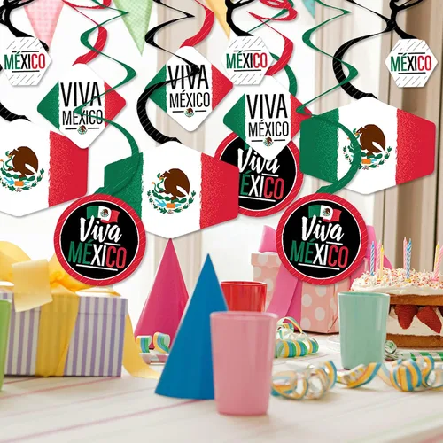 Vista 2 de Big Dot of Happiness Viva México - Decoración para colgar en fiestas del Día de la Independencia mexicana - Remolinos de decoración para fiestas