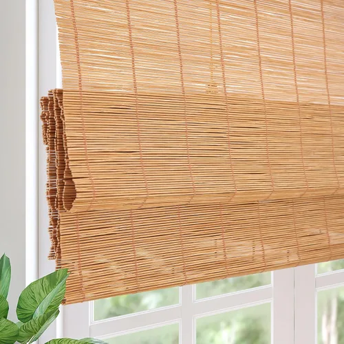 Vista 12 de Persianas romanas de bambú opacas inalámbricas, de fácil control, de madera tejida natural, persianas de bambú con forro de gran privacidad