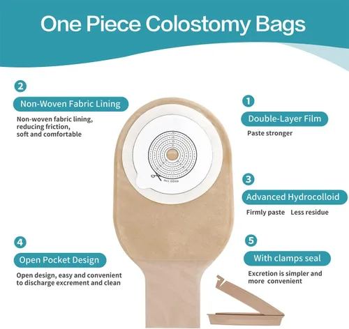 Vista 4 de 20 bolsas de colostomía, suministros de ostomía de corte máximo de 2.362 in, bolsas de colostomía drenables de una pieza con cierre de abrazadera