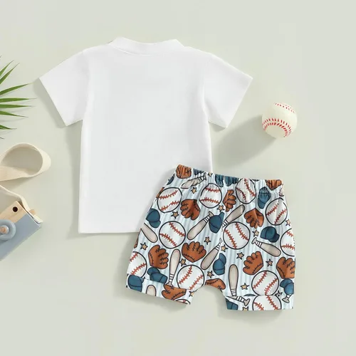 Vista 3 de Karuedoo Conjunto de camiseta de béisbol de manga corta para bebé niño, 2 piezas, ropa de verano
