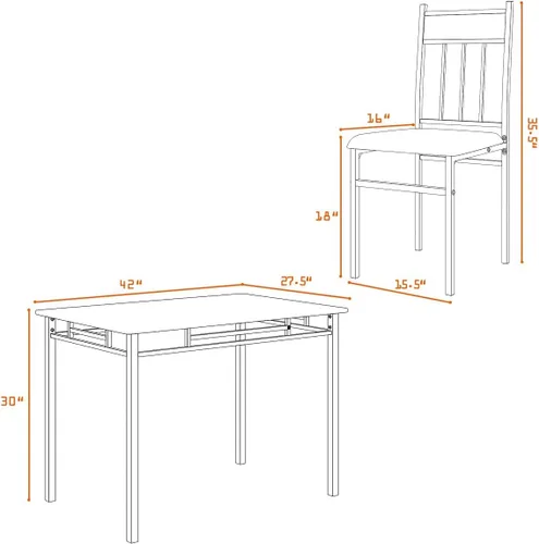 Vista 3 de Tangkula Juego de mesa de comedor de cocina de 5 piezas, el juego de mesa y sillas modernas incluye 1 mesa rectangular y cuatro sillas de respaldo