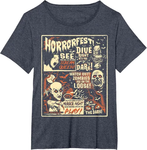 Vista 51 de Camiseta de terror vintage con póster de Halloween y película de terror Negro