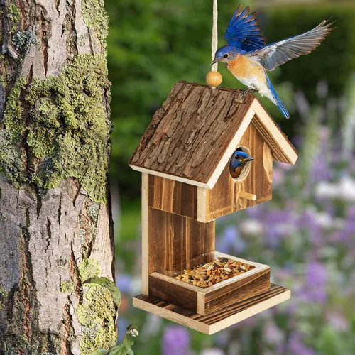 Vista 4 de Casas de pájaros para colgar en el exterior, comedero para colibríes, cardenal Wren, pájaros silvestres, pájaros silvestres, pequeña casa de pájaros