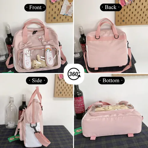 Vista 5 de Extolove Linda bolsa de mensajero, mochila kawaii, bolsa cruzada japonesa bolsa estética bolsa Ita bolsa con accesorios Kawaii