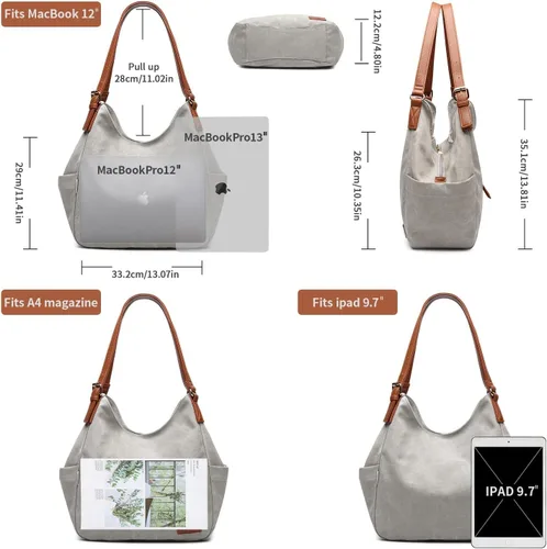 Vista 5 de Worldlyda Women Canvas Hobo Purse Multi Pocket Tote Shopper Shoulder Bag Casual Top Handle handbag with Embroidery Ethnic