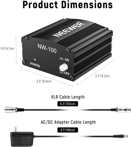 Vista 3 de Kit de alimentación Neewer 48 V Phantom Power de 1 canal