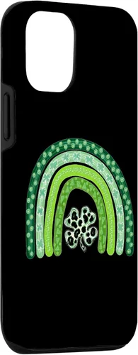 Vista 3 de Funda para iPhone 15, diseño de trébol de cuatro hojas, diseño de leopardo, arco iris, día de San Patricio, para niños