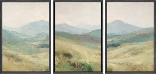 Vista 103 de SIGNWIN Lienzo enmarcado para pared, juego de arte de campos pastorales, flores silvestres, campo rústico, paisaje, floral, ilustraciones modernas