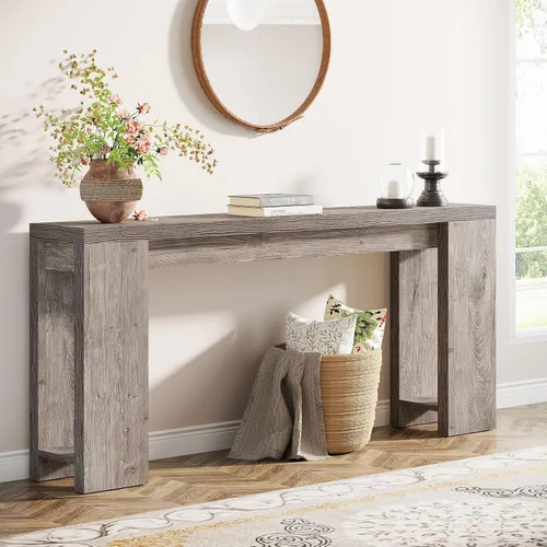 Vista 10 de Tribesigns Mesa Consola Extra Larga de 70.9 Pulgadas, Mesa de Sofá de Madera Estilo Granja Detrás del Sofá, Mesa de Acento Estrecha para Entrada