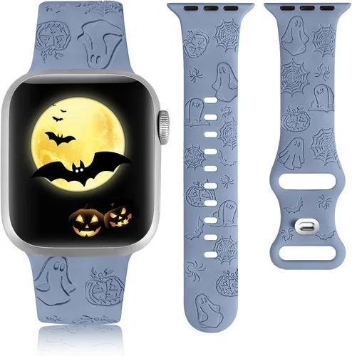 Vista 10 de W-RARA Correa grabada de Halloween compatible con Apple Watch Band de 1.496 in 1.575 in 1.614 in 1.654 in 1.732 in 1.772 in 1.929 in para mujeres