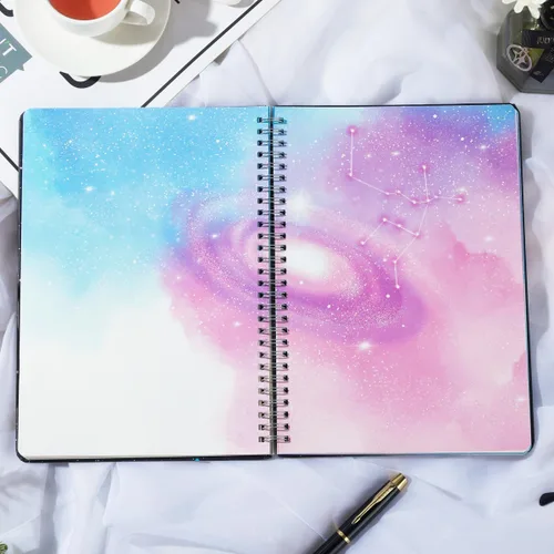 Vista 6 de SIIXU Diario de escritura en blanco colorido en espiral para mujeres, hombres, cuaderno único de cielo estrellado para notas diarias, gratitud