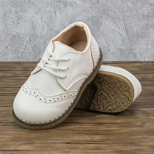 Vista 4 de Meckior Zapatos de vestir negros para niños y niñas, zapatos Oxford para boda, iglesia, zapatos de vestir de piel sintética, con cordones, uniforme
