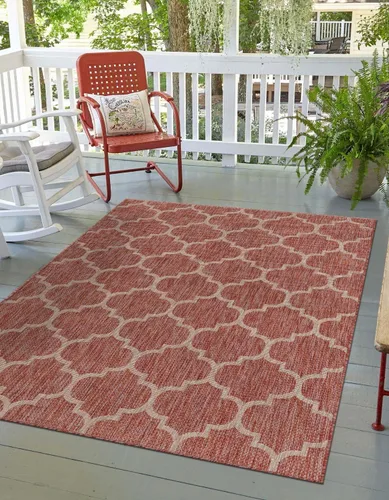 Vista 61 de Unique Loom Outdoor Trellis Collection Alfombra de Área (5' 1" x 8' Oval, Aguamarina/Gris)