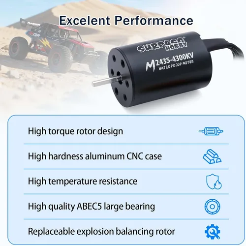 Vista 2 de SurpassHobby - Motor sin escobillas a control remoto ESC Combo impermeable 2435 4300KV motor sin escobillas y 35A ESC Combo Set para 1/16 coches