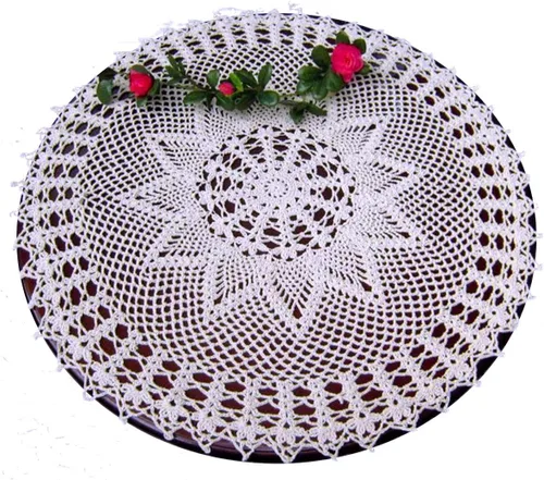 Vista 3 de Laivigo Tapabocas redondos hechos a mano con encaje de ganchillo, 24 pulgadas, color beige