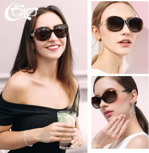 Vista 2 de CGID Gafas de sol de gran tamaño de moda para mujer con marco retro polarizado UV400 sombras degradado negro