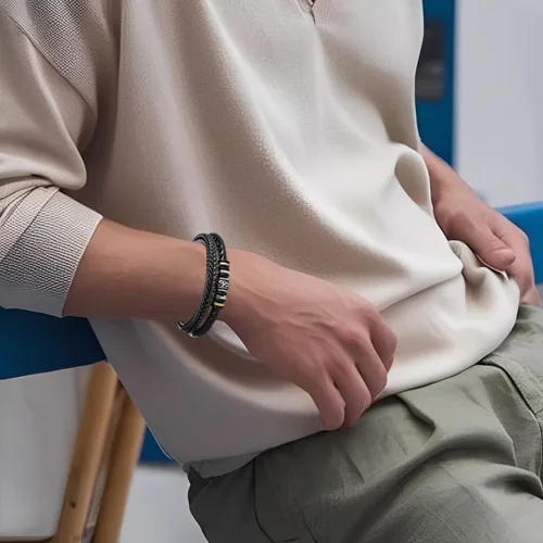 Vista 6 de Pulsera Promesa Para Él, Pulsera de Cuero Trenzado y Acero Inoxidable con Infinito, Letra "Te Amo Para Siempre", Regalos de Promesa Para Hombre