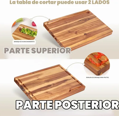 Vista 7 de Tabla de cortar de madera de acacia (17 x 13 x 1.5 pulgadas) y bloque de carnicero de madera, tabla de cortar, reversible multiusos para carne