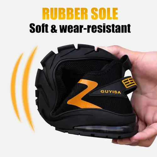 Vista 5 de GLANOUDUN Zapatos con punta de acero para hombre, zapatos de trabajo para hombres, zapatos de seguridad ligeros y cómodos, puntera de acero, zapatos