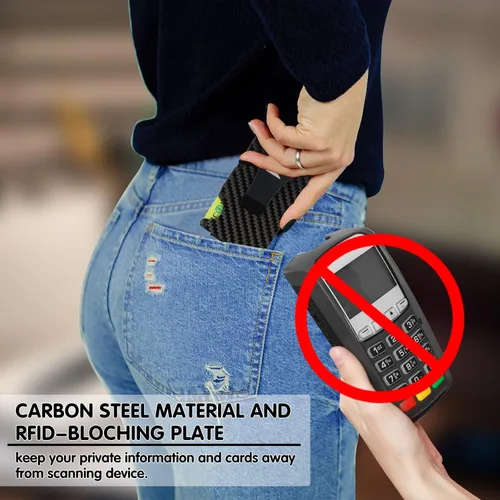 Vista 2 de BESTBEL - Cartera minimalista de fibra de carbono para hombres y mujeres, billetera delgada con clips para dinero, bloqueo FID, tarjetatarjeta