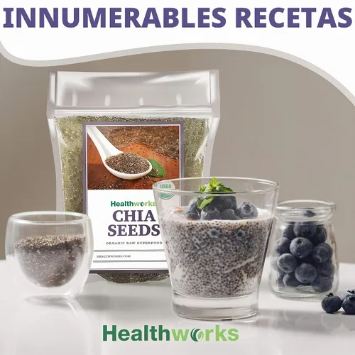 Vista 8 de Semillas de chía Healthworks de 3 libras y 6 libras Natural, crudo, 2 libras, Omega-3, fibra, proteínas, sin OMG, vegano, keto, para batidos