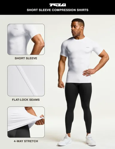 Vista 6 de TSLA - Paquetes de 1 o 3 camisetas de compresión para hombre, FPU 50+, de secado rápido, de manga corta, camiseta de entrenamiento atlético