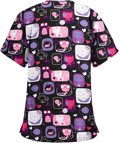 Vista 2 de Camisetas de manga corta con cuello en V para mujer estampado de uniformes de enfermera para mujer camisetas con bolsillos