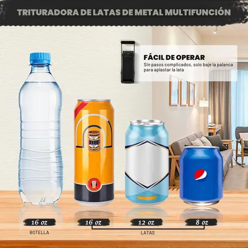 Vista 5 de Trituradora de latas de metal de 16 onzas, trituradora de pared resistente para seltzer de aluminio, refrescos, latas de cerveza y botellas