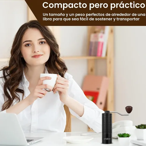 Vista 8 de Molinillo de café manual con rebaba cónica de precisión, molinillo de café manual ajustable con rodamientos dobles, molinillo de café portátil