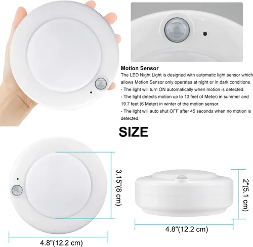 Vista 6 de Luz con sensor de movimiento, luz de techo alimentada por batería, luz superior para interiores, sensor de movimiento inalámbrico, iluminación LED