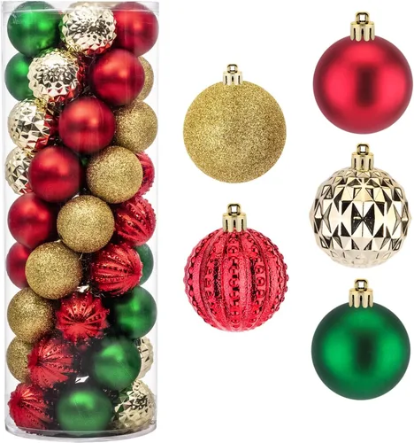 Vista 8 de Amooca Adornos de bolas de Navidad, 28 piezas de 2.8 pulgadas/3.15 pulgadas, inastillables, juego de bolas brillantes mate multiformas, colgantes