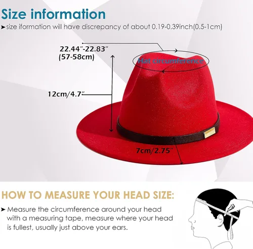 Vista 29 de Sombreros Fedora para hombre, sombrero Panamá de ala ancha con cinturón clásico Unisex Felt Fedora, Adjustable Fit, Breathable Sweatband, All-Day