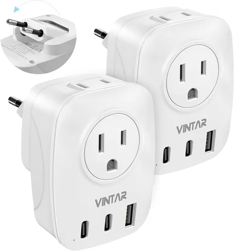 Vista 8 de Paquete de 2 adaptadores de enchufe de Sudáfrica, adaptador de enchufe VINTAR tipo M con 1 USB C, 3 puertos USB y 2 enchufes estadounidenses