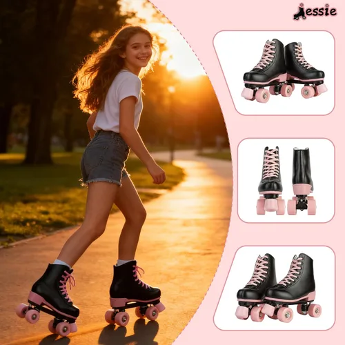Vista 6 de Jessie Patines altos con estampado de cebra para mujeres y hombres, cuatro ruedas brillantes para adultos y jóvenes al aire libre, con bolsa