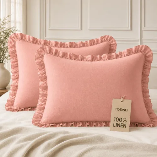 Vista 11 de TOSMO Juego de 2 fundas de almohada 100% lino tamaño estándar, fundas de almohada lavadas a la piedra, cierre de sobre, fundas de almohada suaves
