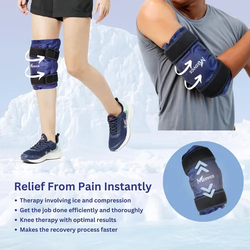Vista 5 de Bolsa de hielo Medvice con compresión fría para alivio del dolor de rodilla, hinchazón, cirugía de reemplazo de rodilla, artritis y recuperación