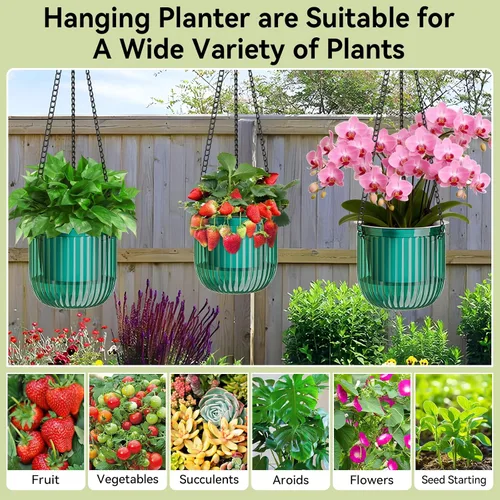 Vista 6 de ZeeDix Paquete de 3 macetas colgantes de 6.5 pulgadas para plantas de interior, macetas colgantes de riego automático con 3 ganchos y drenaje