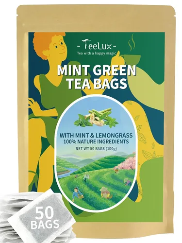 Vista 12 de TeeLux Bolsas de té verde menta, té verde con menta, menta verde y citronela, con cafeína, 100% real y natural, 100